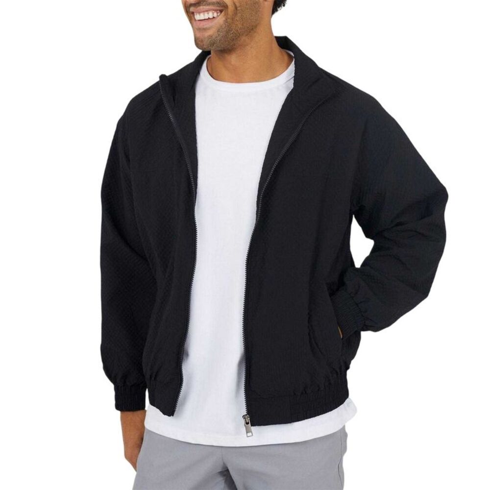Brave Soul Mens Seersucker Oversized Coach Jacket / Black